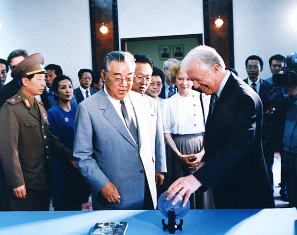 Jimmy Carter and Kim Il-Sung in Pyongyang.