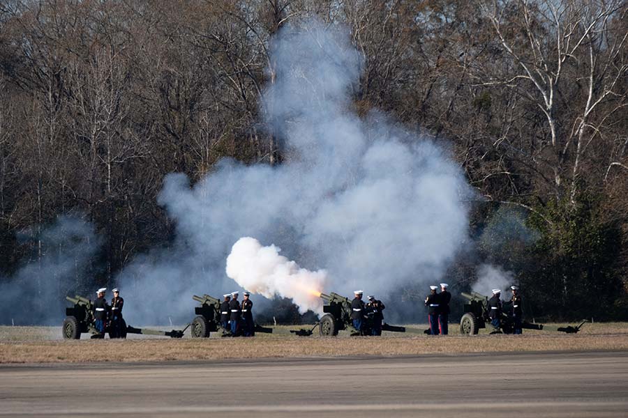 A cannon is fired.