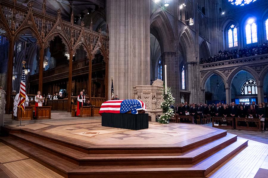 The casket rests in the Washington National Cathedral’s chancel.