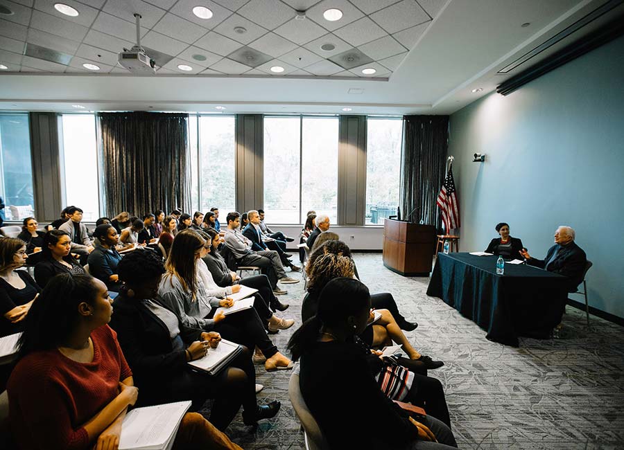 Jimmy Carter teaching a class at Emory University.