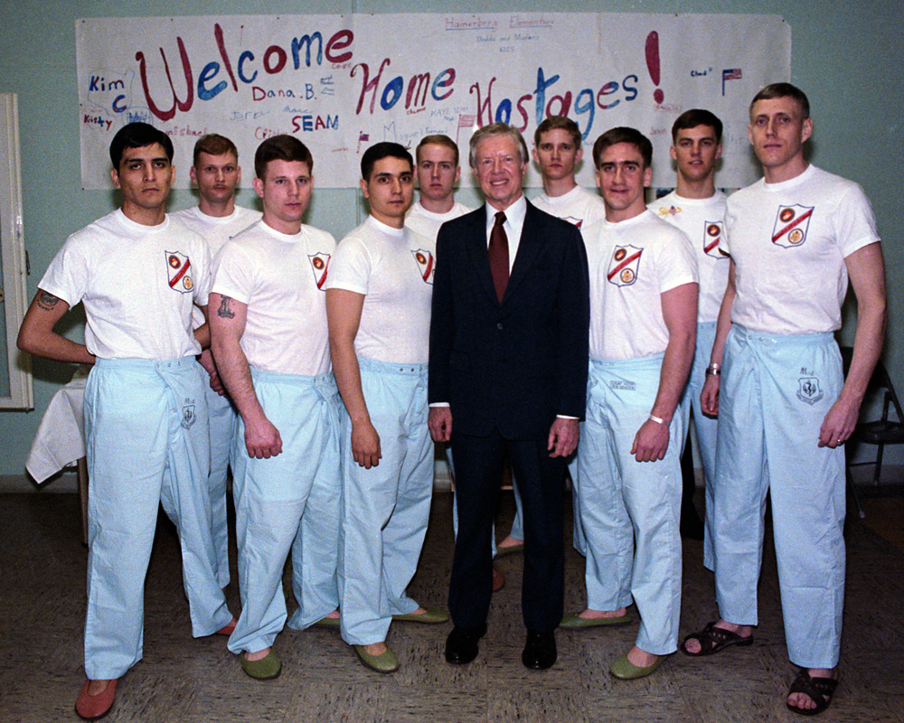 Jimmy Carter with freed American hostages.