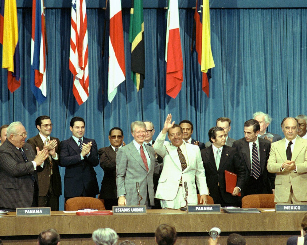 President Carter and President Omar Torrijos with other dignitaries at a ceremony in 1978.