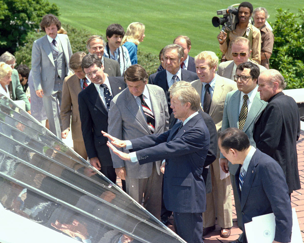 President Carter demonstrating solar panel features.