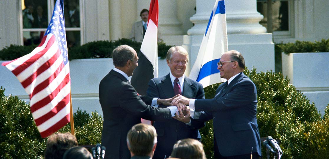 Camp David Accords with Carter, Sadat, and Begin